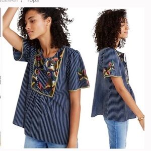 Madewell Fable Top Embroidered Stripe Popover XXS H7398 T96